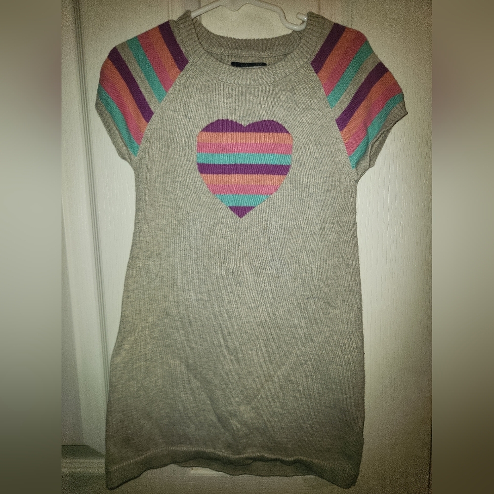 Place Neutral Gray Knit Sweater Dress with Pink Tag Accent